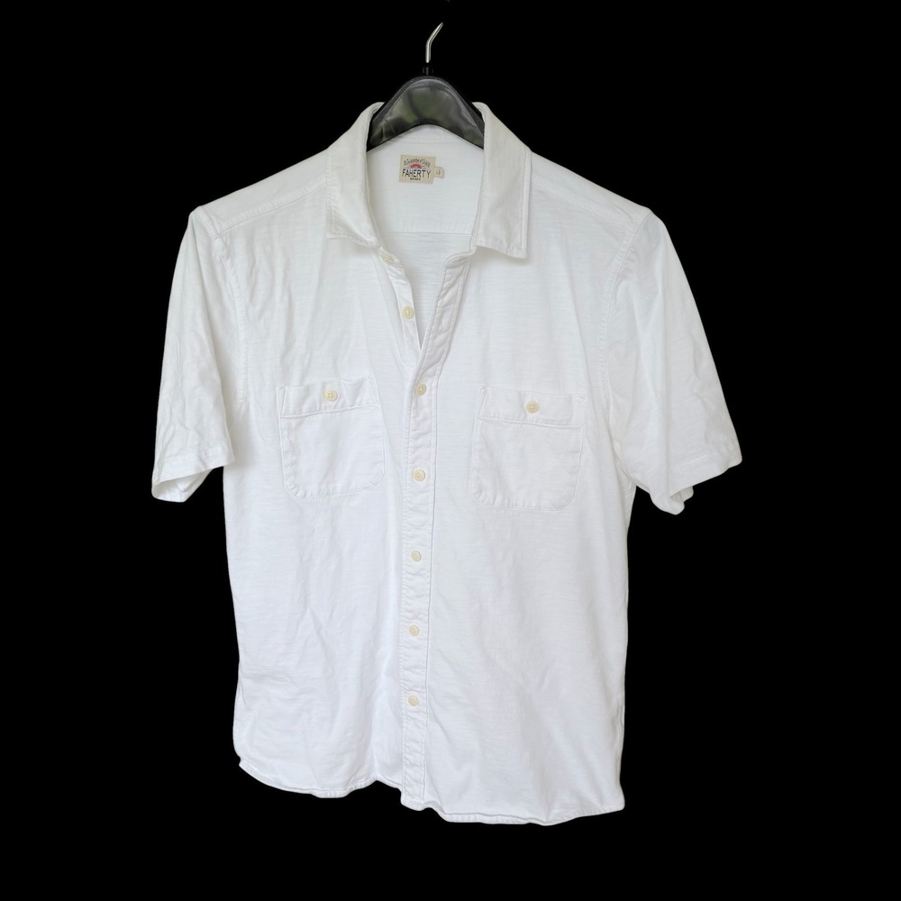 Faherty Brand White Slub Cotton Short Sleeve Button Down Shirt Sz L